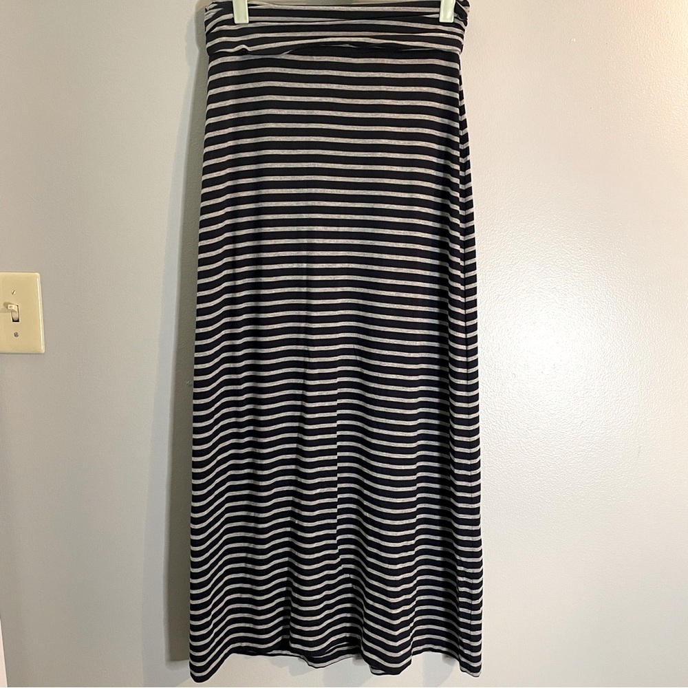 J.CREW Maxi Large Skirt Stripe Navy Blue/gray Nautical Jersey Stretch Knit S/XXS